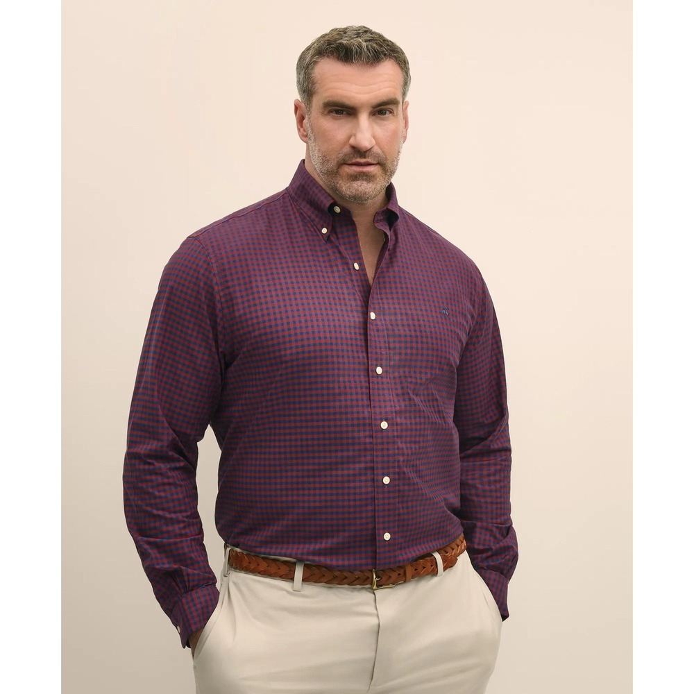 Brooks Brothers 1818 2XLT Non-Iron Stretch Gingham Shirt Button Down Office Core